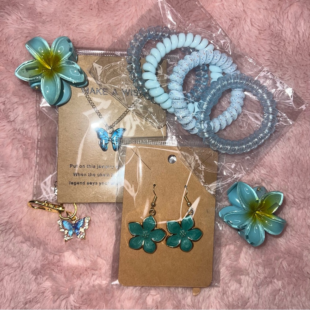 Make A Wish - Butterfly Neckline, Keychain, Hawaiian Mini Clips and Earrings Set